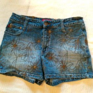 Zana-di Shorts Medium Blue Wash Stretch Embroidered Floral Print Size 9J